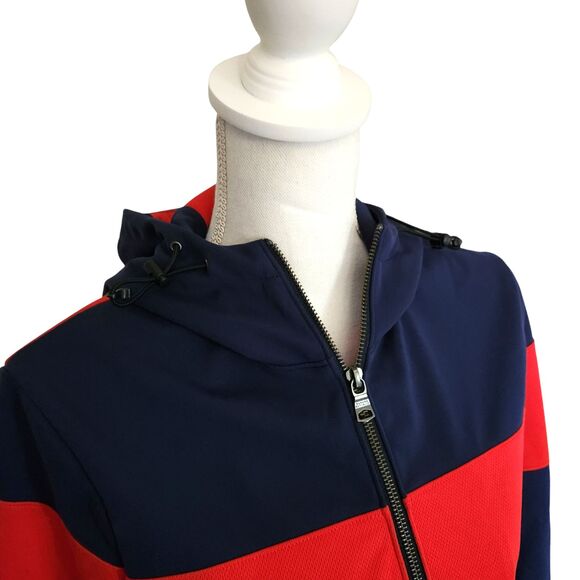 Banana Republic Soft Shell Jacket w/ Hood Pockets Blue Red Womens Size XXS - Picture 2 of 11